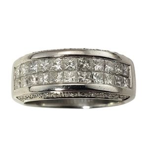 Vintage 14 Karat White Gold and Diamond Band Ring Size 6.75 #12722